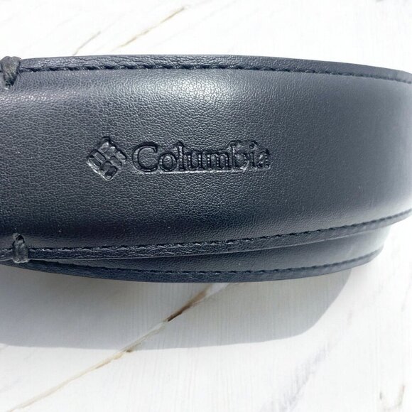 Columbia Mens Black Leather Belt Size 34" Genuine Leather Lining Synthetic Top - Picture 2 of 7